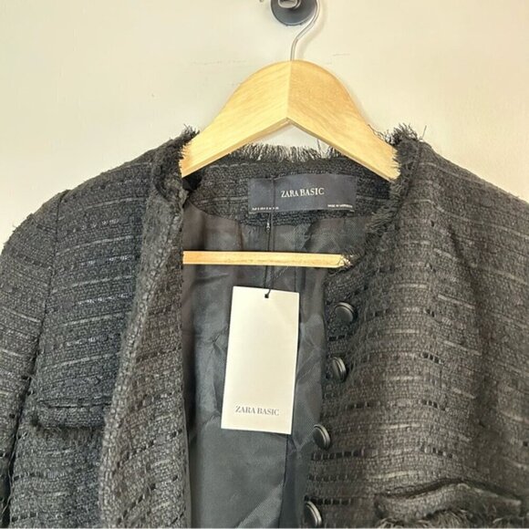 ZARA Tweed Military Button Down Jacket Black size S - Picture 9 of 9
